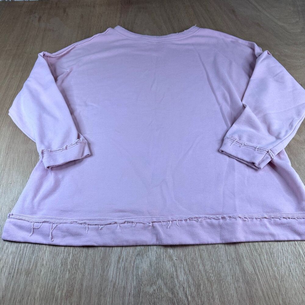 Women’s Raw Hem Sweatshirt Pink Distressed Pullover Size L